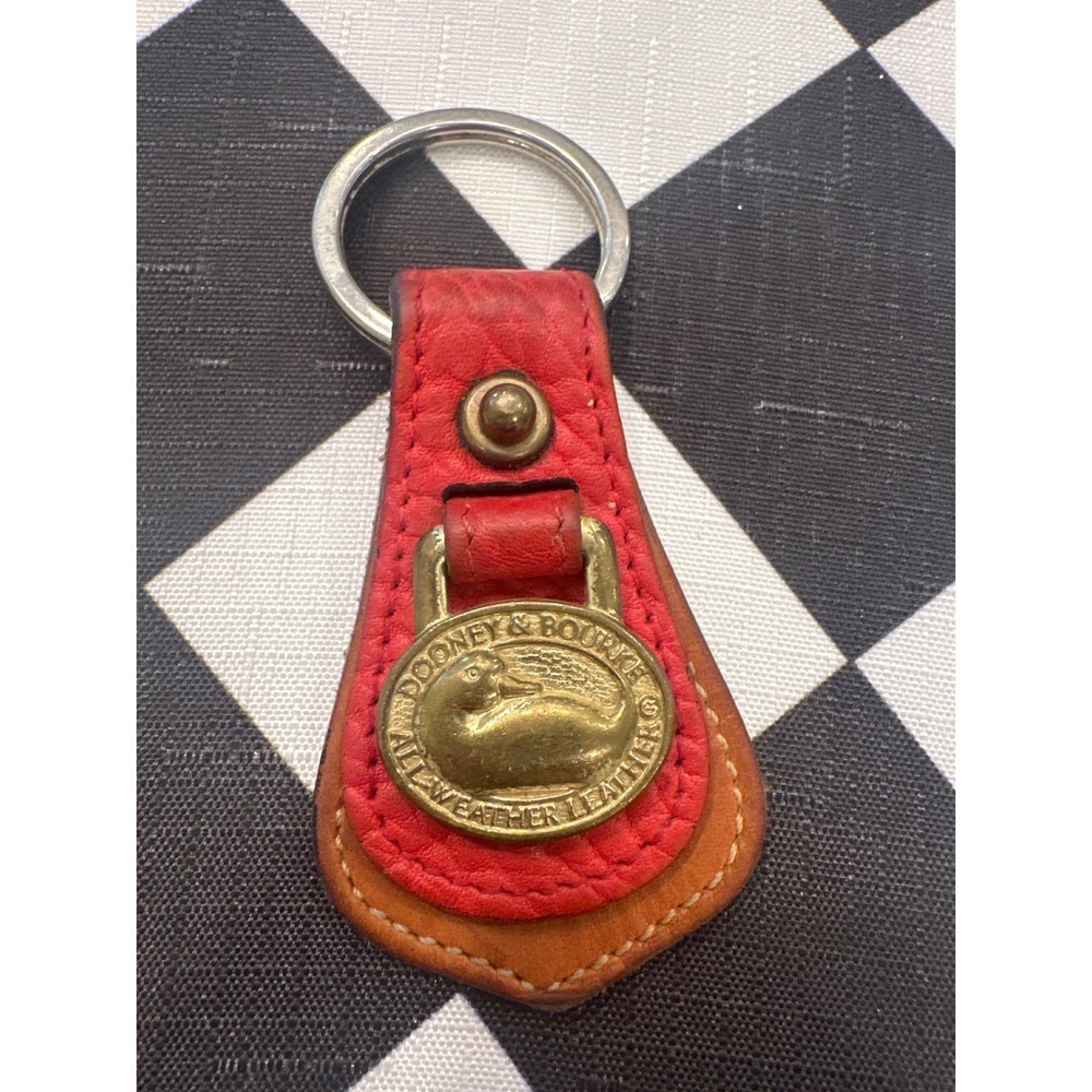 Dooney & Bourke All Weather Leather Key Fob Keychain Red Gold Duck Logo VTG - Picture 1 of 3